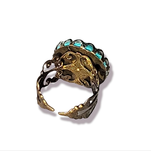 Turquoise Victorian Style Cabochon French Copper Filigree Ring, 8 - Picture 4 of 8
